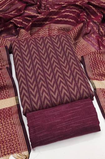 Women's magenta unstitched weaving cotton jacquard dress material (gngr50123mgt)
