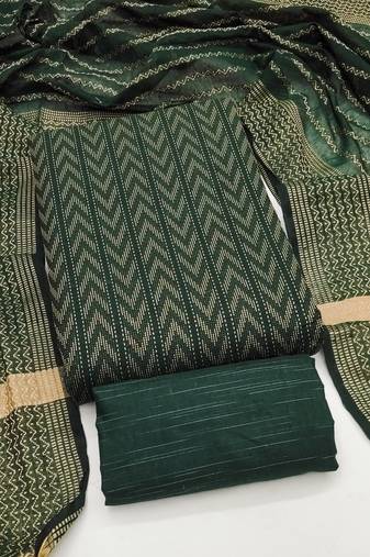 Women's green unstitched weaving cotton jacquard dress material (gngr50123grn)