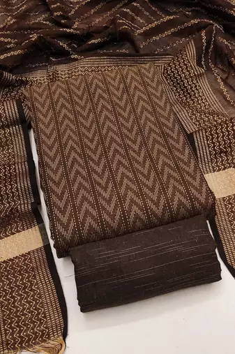 Women's brown unstitched weaving cotton jacquard dress material (gngr50123bwn)