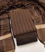 Women's brown unstitched weaving cotton jacquard dress material (gngr50123bwn)