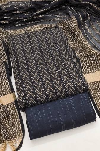 Women's blue unstitched weaving cotton jacquard dress material (gngr50123blu)