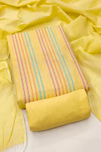 Women's yellow unstitched weaving cotton jacquard dress material (gngr50122ylw)