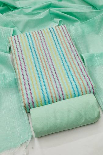 Women's sea green unstitched weaving cotton jacquard dress material (gngr50122sgn)