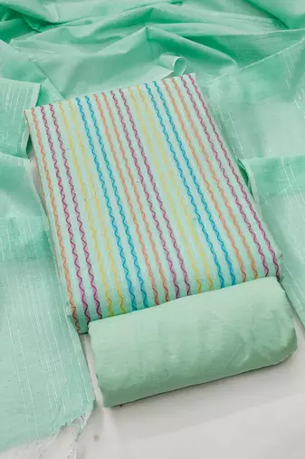 Women's sea green unstitched weaving cotton jacquard dress material (gngr50122sgn)