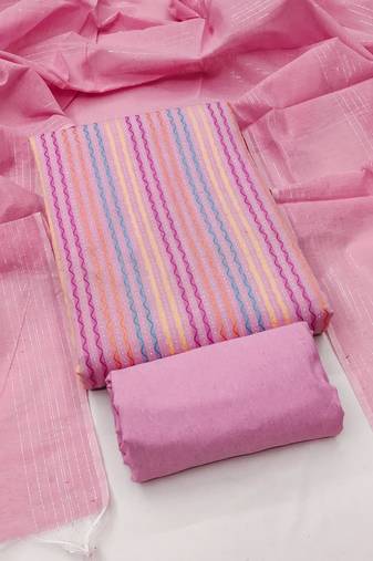 Women's pink unstitched weaving cotton jacquard dress material (gngr50122pnk)