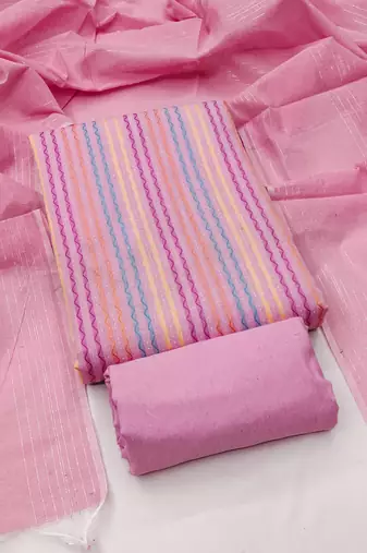 Women's pink unstitched weaving cotton jacquard dress material (gngr50122pnk)