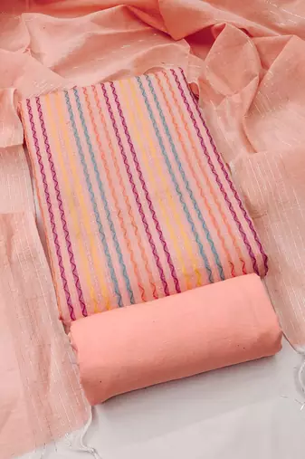 Women's peach unstitched weaving cotton jacquard dress material (gngr50122pch)