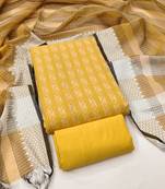 Women's yellow unstitched weaving cotton jacquard dress material (gngr50121ylw)