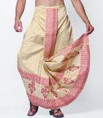 Tussar hand block print dupion silk dhoti for men (free size)