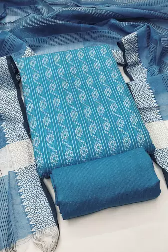 Women's sky blue unstitched weaving cotton jacquard dress material (gngr50121sbl)
