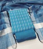 Women's sky blue unstitched weaving cotton jacquard dress material (gngr50121sbl)