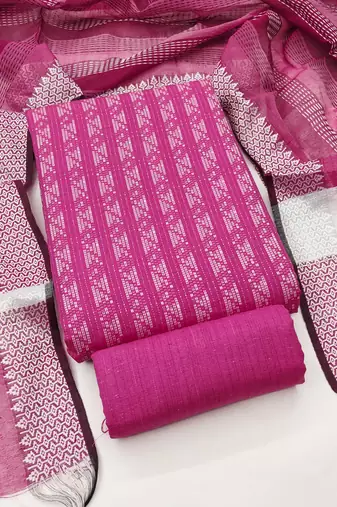 Women's pink unstitched weaving cotton jacquard dress material (gngr50121pnk)