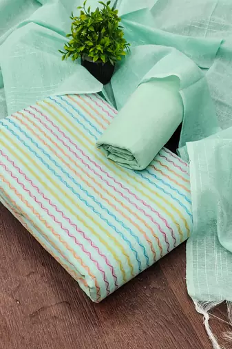  sea green weaving cotton jacquard dress material