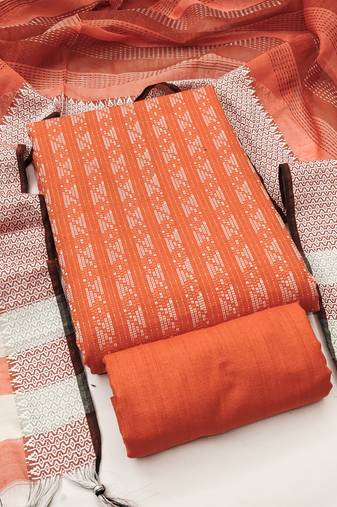 Women's orange unstitched weaving cotton jacquard dress material (gngr50121org)