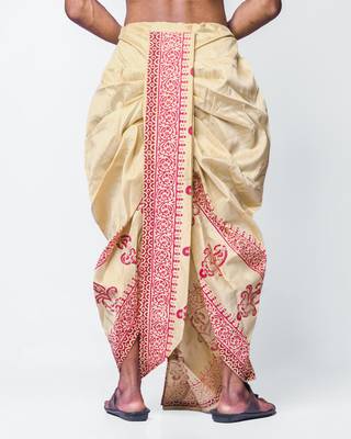 Tussar hand block print dupion silk dhoti for men (free size) 3