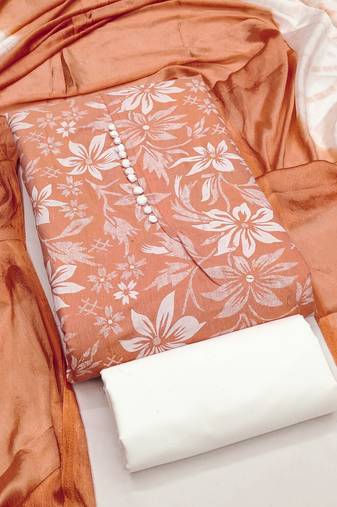 Women's peach unstitched print cotton dress material (gngr50120pch)