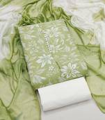 Women's light green unstitched print cotton dress material (gngr50120lgn)