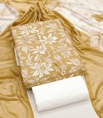 Women's beige unstitched print cotton dress material (gngr50120bge)