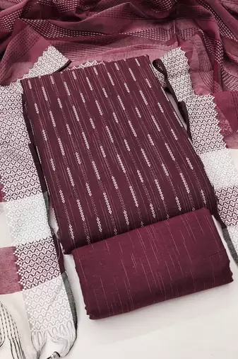 Women's maroon unstitched weaving cotton jacquard dress material (gngr50119mrn)