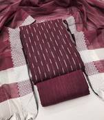 Women's maroon unstitched weaving cotton jacquard dress material (gngr50119mrn)