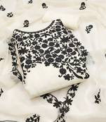 Women's white unstitched heavy thread embroidery georgette dress material (gngr50118wht)