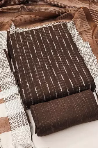 Women's brown unstitched weaving cotton jacquard dress material (gngr50119bwn)