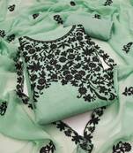 Women's sea green unstitched heavy thread embroidery georgette dress material (gngr50118sgn)