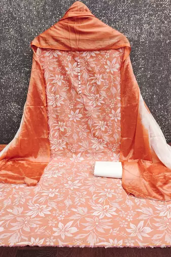  peach print cotton dress material