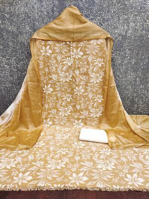  beige print cotton dress material 2