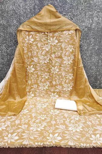  beige print cotton dress material