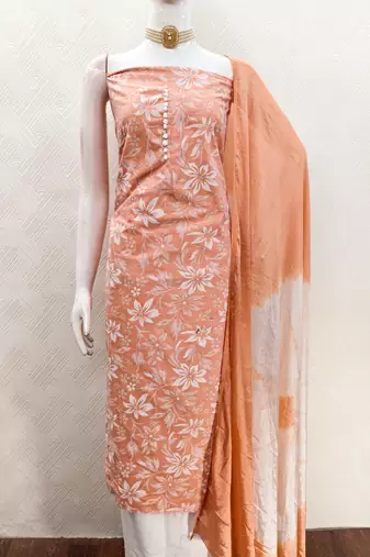  peach print cotton dress material