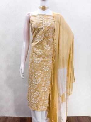  beige print cotton dress material 3