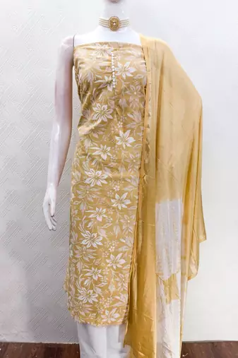  beige print cotton dress material