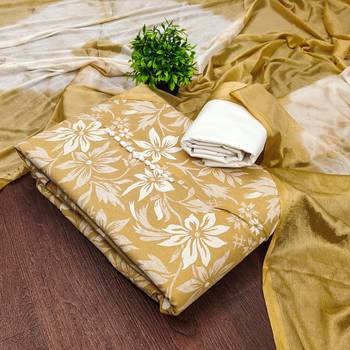  beige print cotton dress material 4