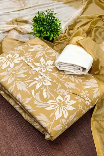  beige print cotton dress material