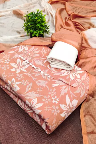  peach print cotton dress material