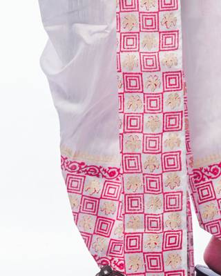White hand block print dupion silk dhoti for men (free size) 4