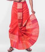 Red hand block print dupion silk dhoti for men (free size)