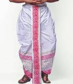 White hand block print dupion silk dhoti for men (free size)
