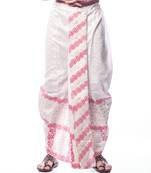 White hand block print dupion silk dhoti for men (free size)