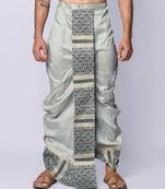 Grey hand block print dupion silk dhoti for men (free size)
