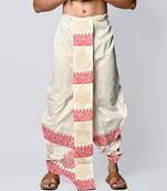Cream hand block print dupion silk dhoti for men (free size)