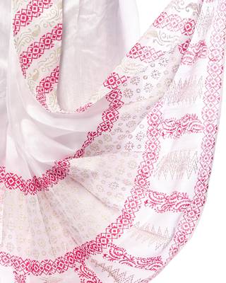 White hand block print dupion silk dhoti for men (free size) 2
