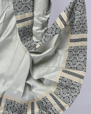 Grey hand block print dupion silk dhoti for men (free size) 5
