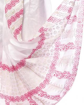 White hand block print dupion silk dhoti for men (free size) 5