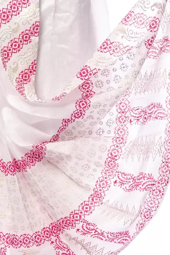 White hand block print dupion silk dhoti for men (free size)