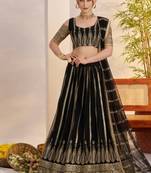 Black Heavy Embroidery Net Semi Stitch A Line Lehenga With Blouse