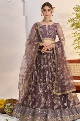 Light Onion Heavy Embroidery Net Semi Stitch A Line Lehenga With Blouse