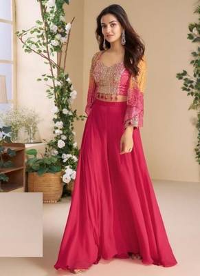 Pink indo western crop top palazzo-Full Stitched Free size 1