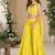 Yellow halter neck pearl work chinon silk palazzo,top & neck dupatta free size upto 44